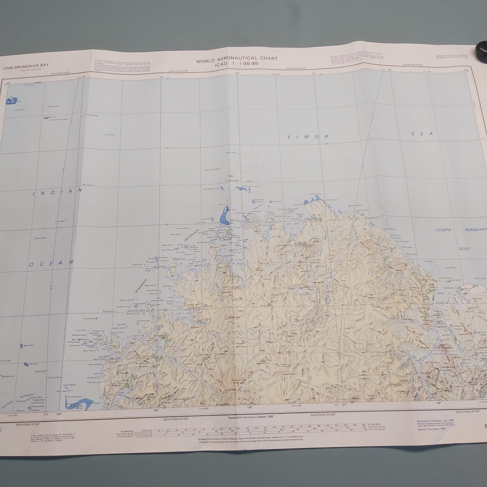 Vintage World Aeronautical Chart Of Brunswick Bay (3108) 1985 53x76cm