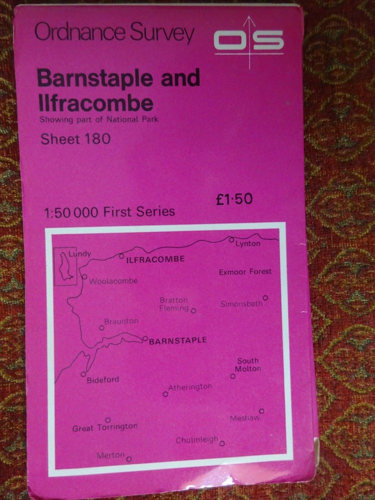 OS MAP BARNSTAPLE ILFRACOMBE LUNDY WOOLACOMBE BIDEFORD MESHAW BRAUNTON LYNTON