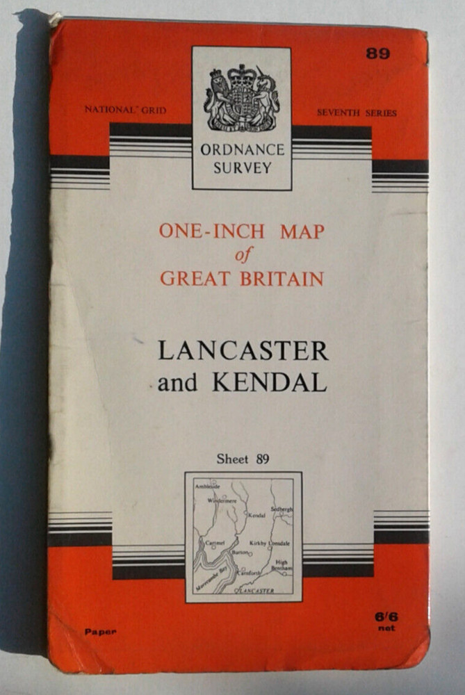 Vintage OS Map Lancaster & Kendal Lake District 1965 Sheet 89 One Inch