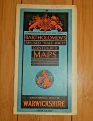 VINTAGE BARTHOLOMEW’S HALF INCH CONTOURED MAP OF WARWICKSHIRE RARE G909