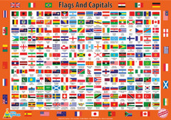 Flags And Capitals Poster A2 Educational Children Kids No Tear by Little Wigwam