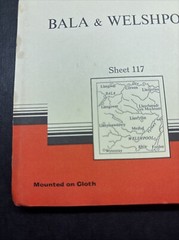 Vintage Ordnance Survey One Inch Map Cloth Mounted Bala & Welshpool 7th Series