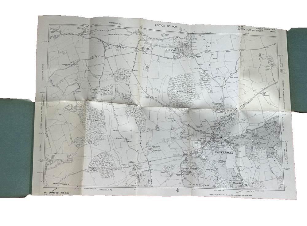 6 inch to 1 Mile, OS Paper map, 1909 Ed, 1937 Reprint, Westerham Area, Kent