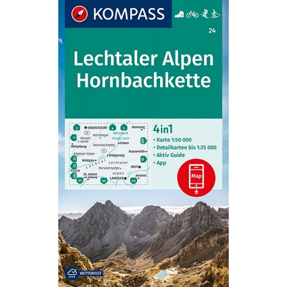 Austria + Germany Lechtaler Alpen Hornbachkette Kompass hiking cycling map 24