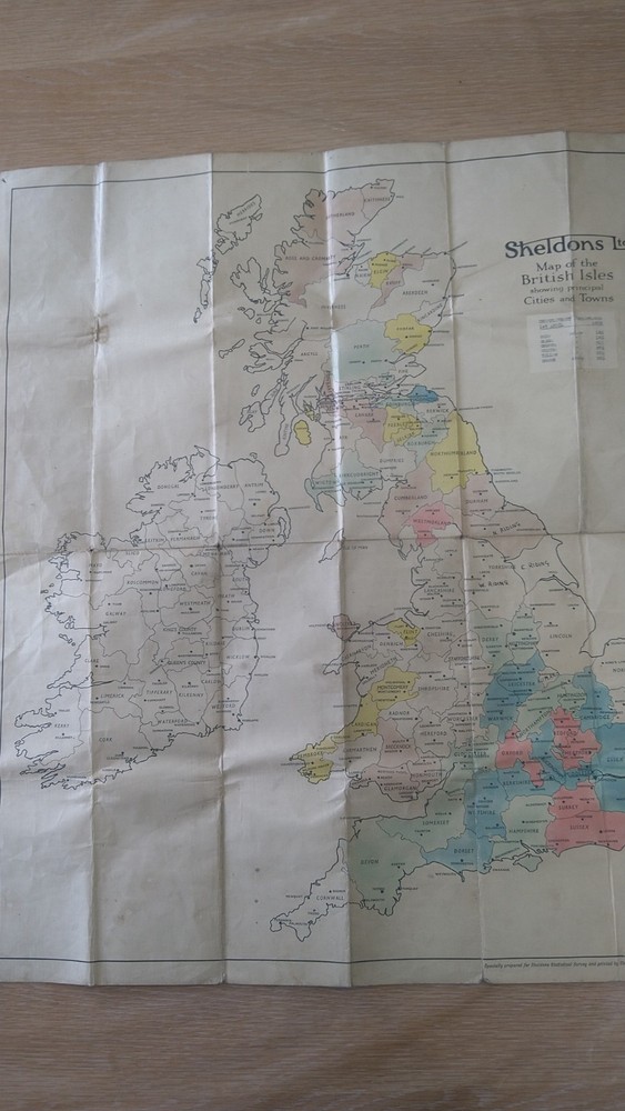 1933 Sheldons LTD Map Of Britain Showing Unemployment In Recession. 60 X 66 Cm.