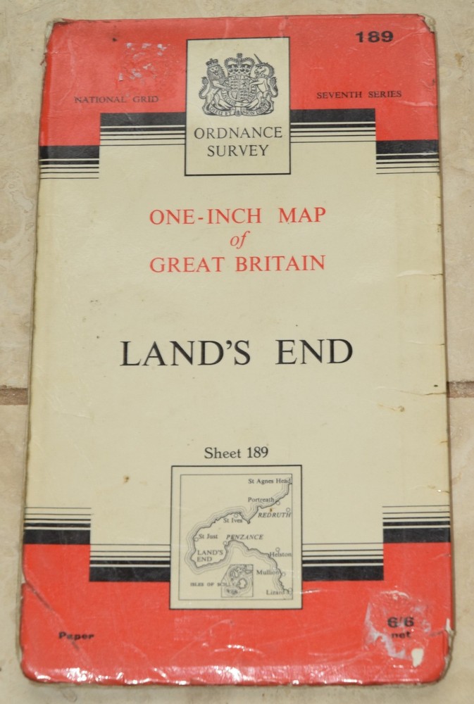 LAND’S END Ordnance Survey One-Inch Map Sheet 189 7th Series 1961 (1966) Paper