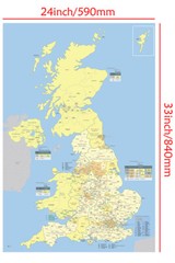 A1 A2 Map of The United Kingdom Great Britain UK Poster Print Wall Art Decor