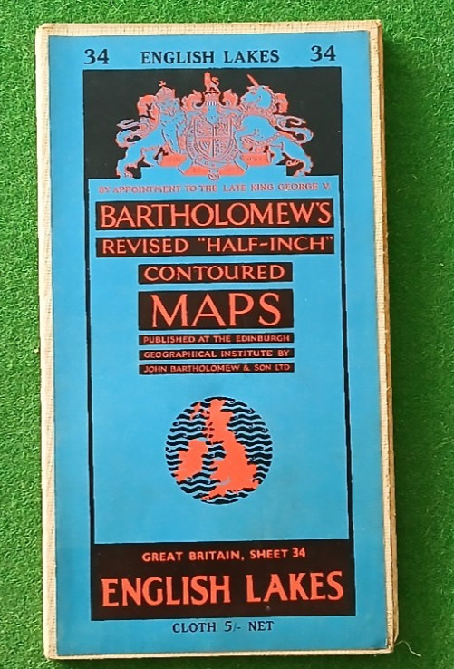 Vintage Bartholomew Half Inch Contoured Cloth Map Sheet 34 – English Lakes