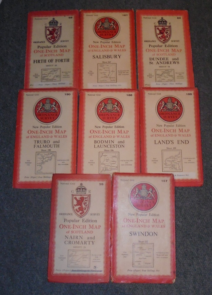 Ordnance Survey – Popular Edition – One Inch Map (National Grid) – see images