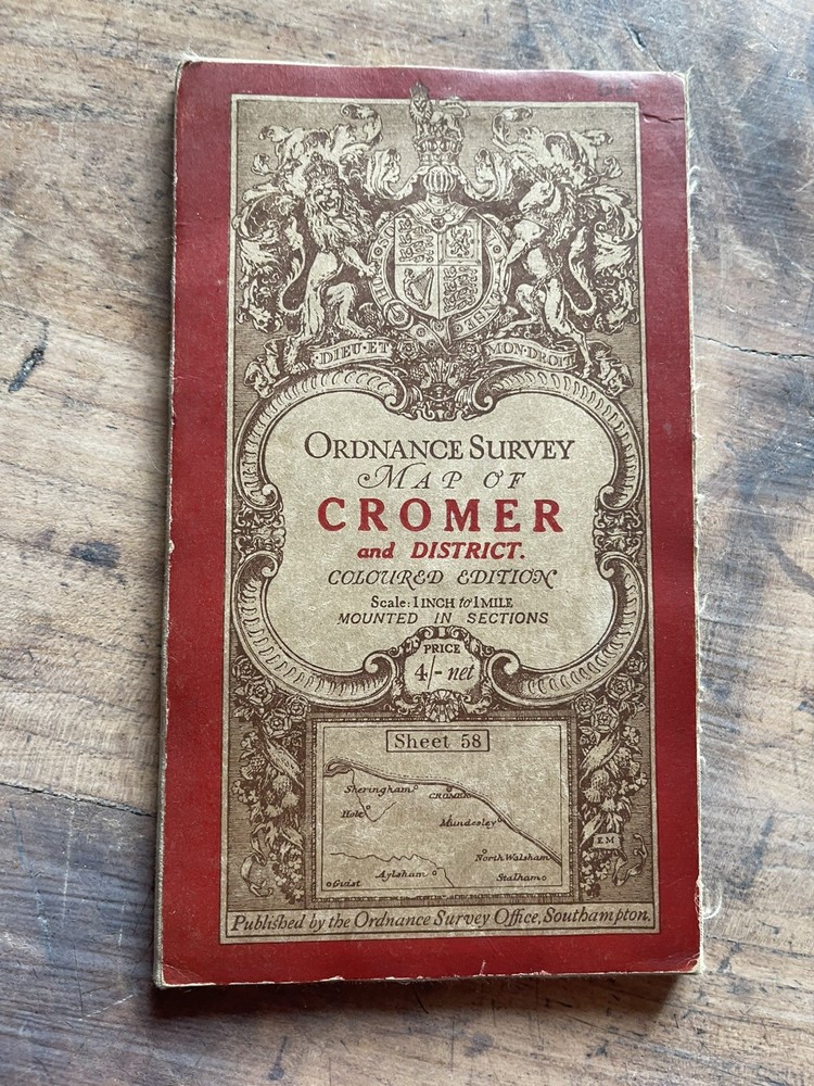 VINTAGE Ordnance Survey map of Cromer, coloured edition 1912