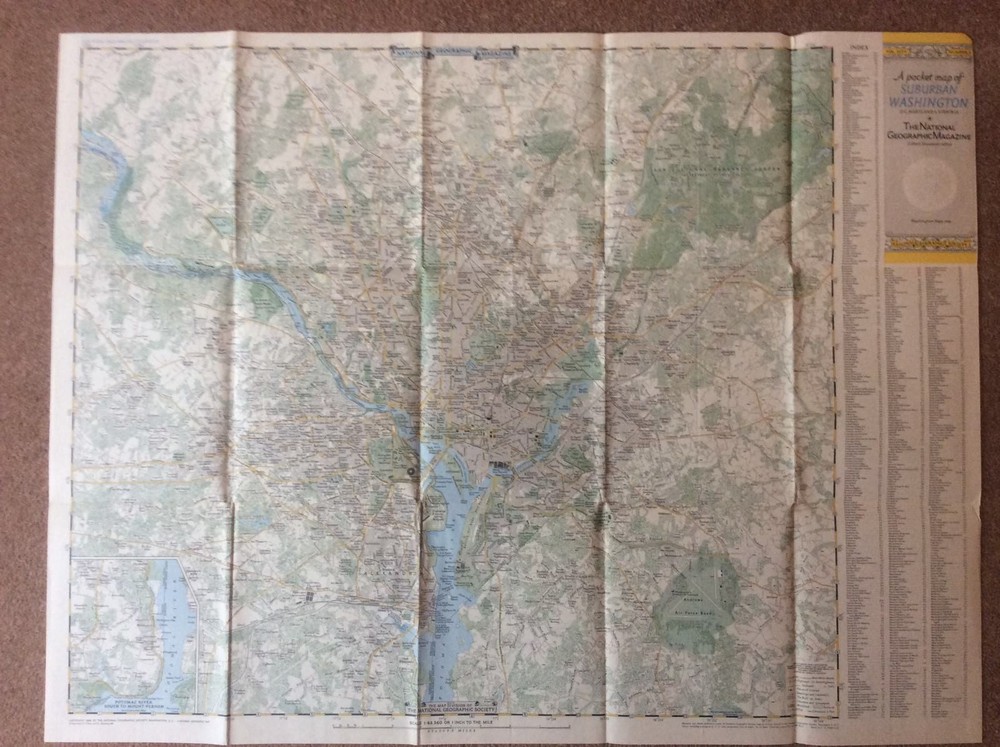 Huge Vintage Fold Out National Geographic Pocket Map Suburban Washington 1948