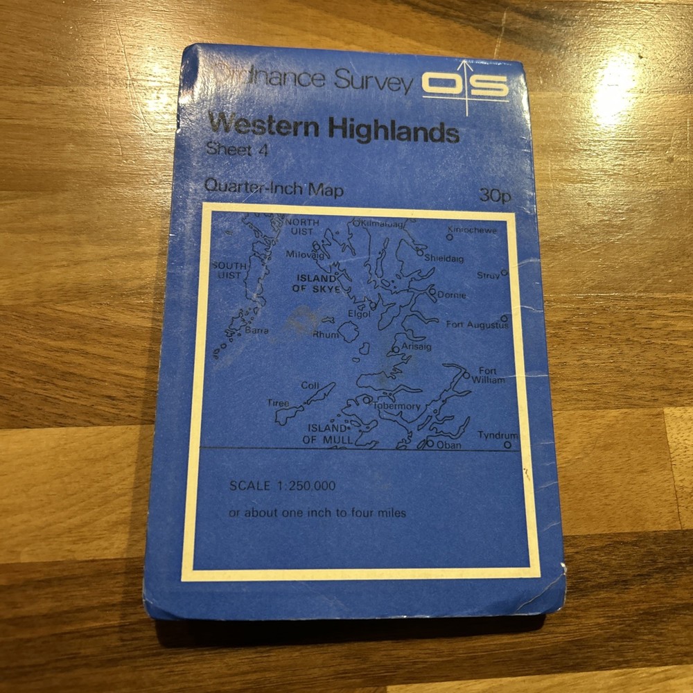 WESTERN HIGHLANDS 1967 Paper Ordnance Survey Quarter Inch Map Sheet 4 Skye Coll