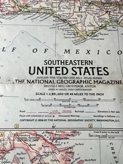National Geographic Magazine, 19×25 Paper Map, South Eastern United States,1958*