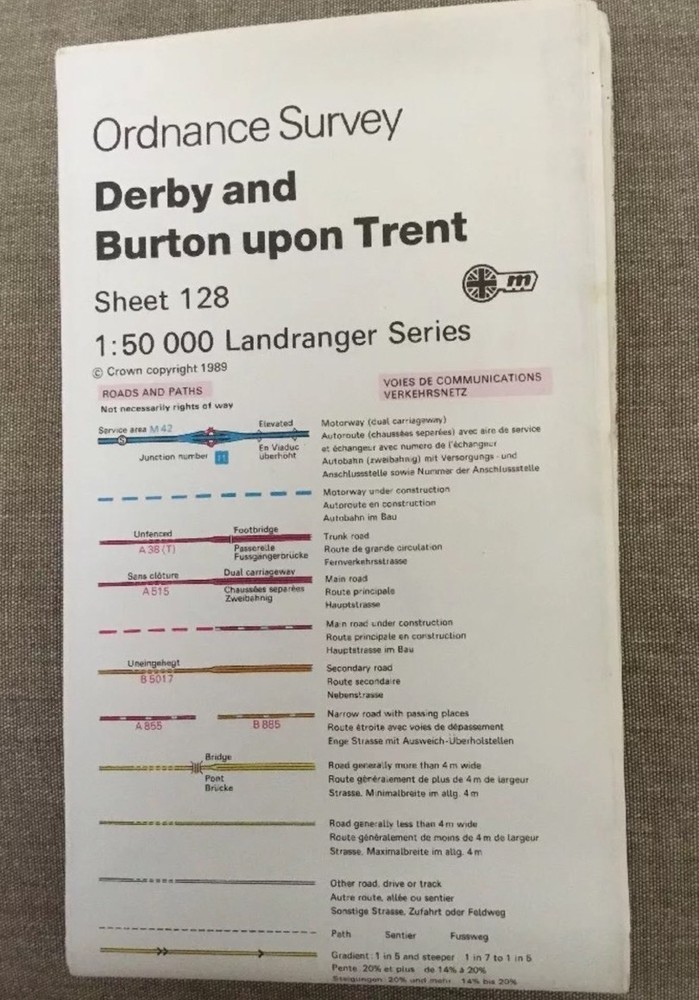 Ordnance Survey Landranger Second Series Map 128 Derby And Burton Upon Trent