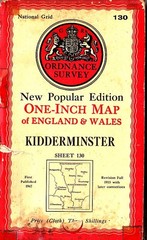 Ordnance Survey Cloth Map One Inch New Popular Ed Sheet 130 Kidderminster