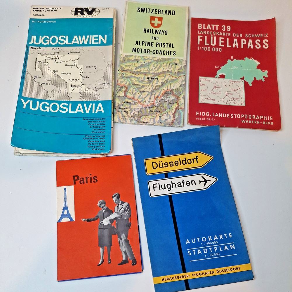 Job Lot 5 Vintage European Road Maps & Guides 1950s–60s Yugoslavia Paris Swiss