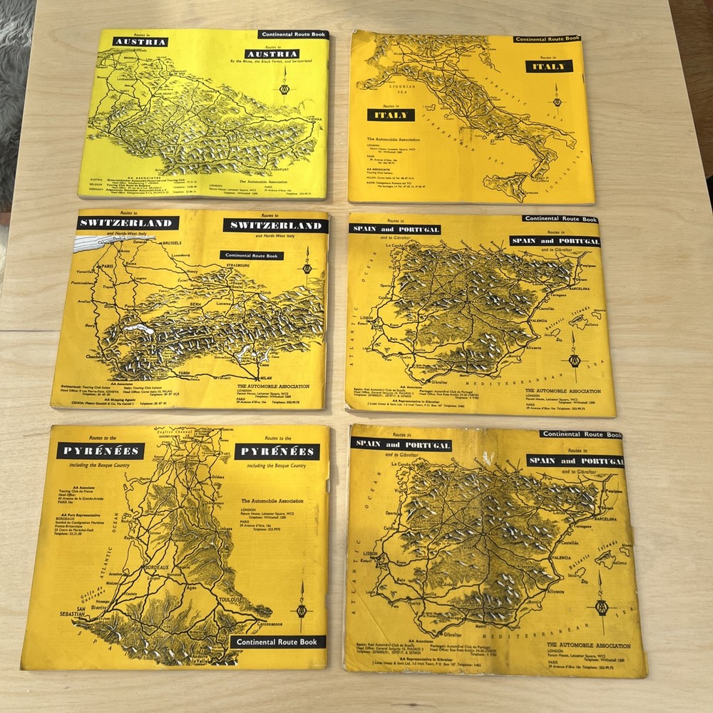 Vintage AA Route Maps x6 Europe Collectibles Driving Memorabilia Arts Crafts