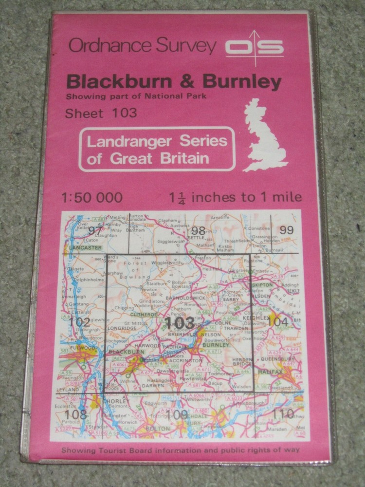 OS Ordnance Survey Landranger Map Sheet 103 Blackburn & Burnley – 1983