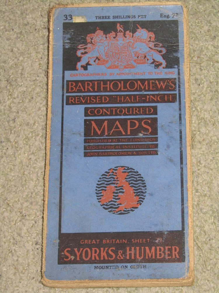 Bartholomews Revised Half Inch Map: sheet 33 S. Yorks & Humber – 1930s on cloth