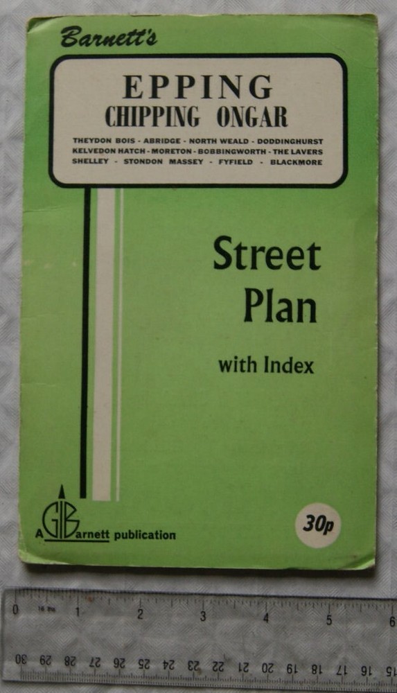 Vintage: Barnett’s Street Plan with Index, Epping, Chipping Ongar, Abridge, etc