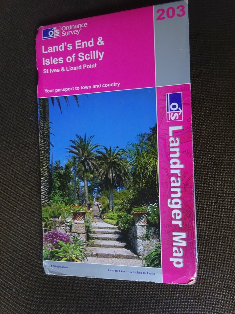 OS MAP LAND’S END ISLES of SCILLY PENZANCE St IVES NEWLYN HELSTON REDRUTH
