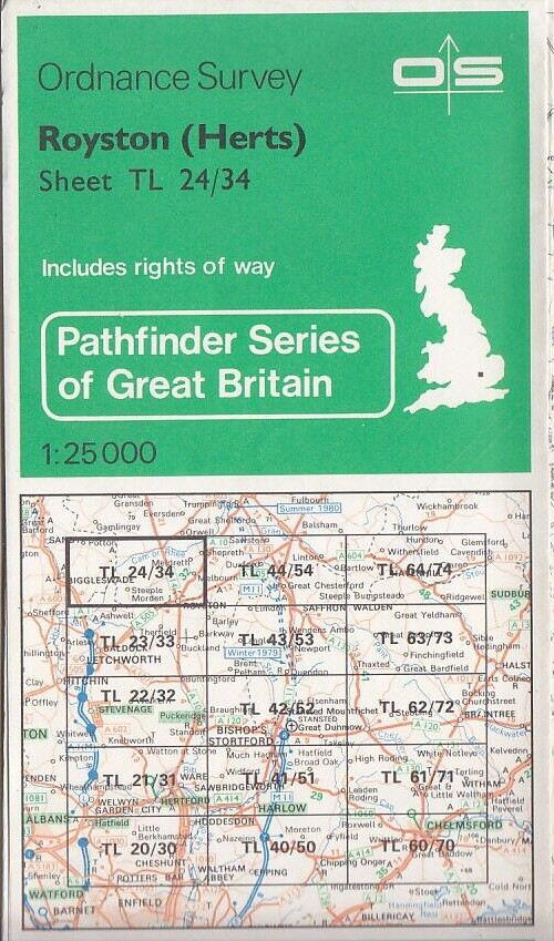 Ordnance Survey OS 1:25,000 Pathfinder Map Sheet TL 24/34 Royston (Herts)