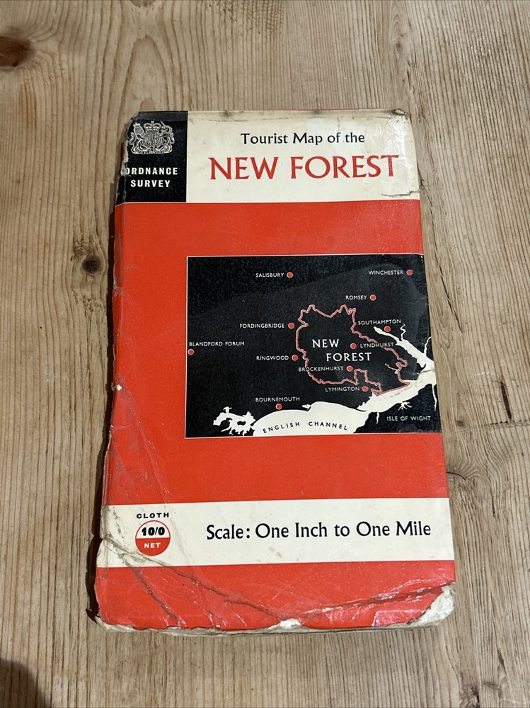 NEW FOREST – Cloth ORDNANCE SURVEY TOURIST MAP 1966 Poole Totland Southampton