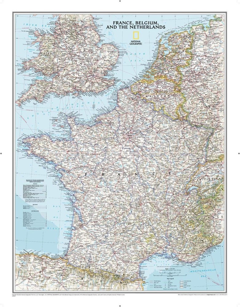 National Geographic France, Belgium, and The Netherlands Wall Map – Classic -…