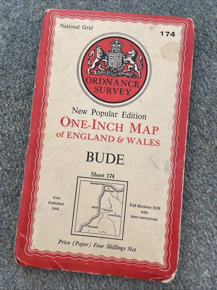 Vintage Ordanance Survey One Inch Map Of Bude
