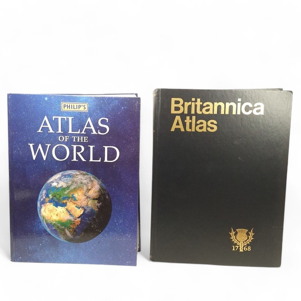 Britannica Atlas 1768 & Philips Atlas of the World Bundle Hardcover | Preloved