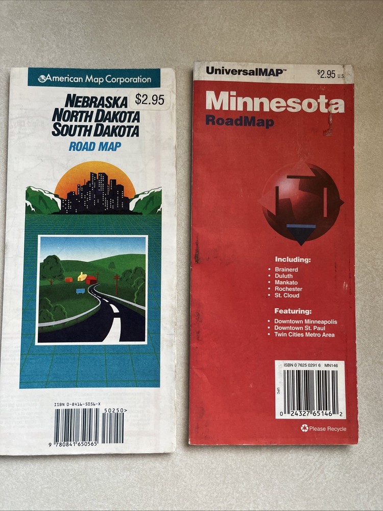 Lot Minnesota Nebraska North Dakota South Dakota Road Map Folded 2 Maps 1990s