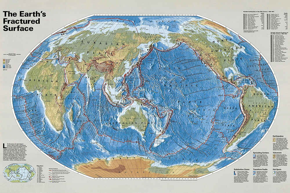 Thematic Map of Earth’s Plate Tectonics Print Art Poster Wall Decor （100x150cm）