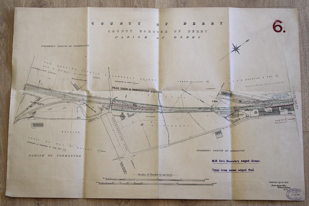 1921 County of Derby Midland Railway Boundary Map NORMANTON Station Survey Plan