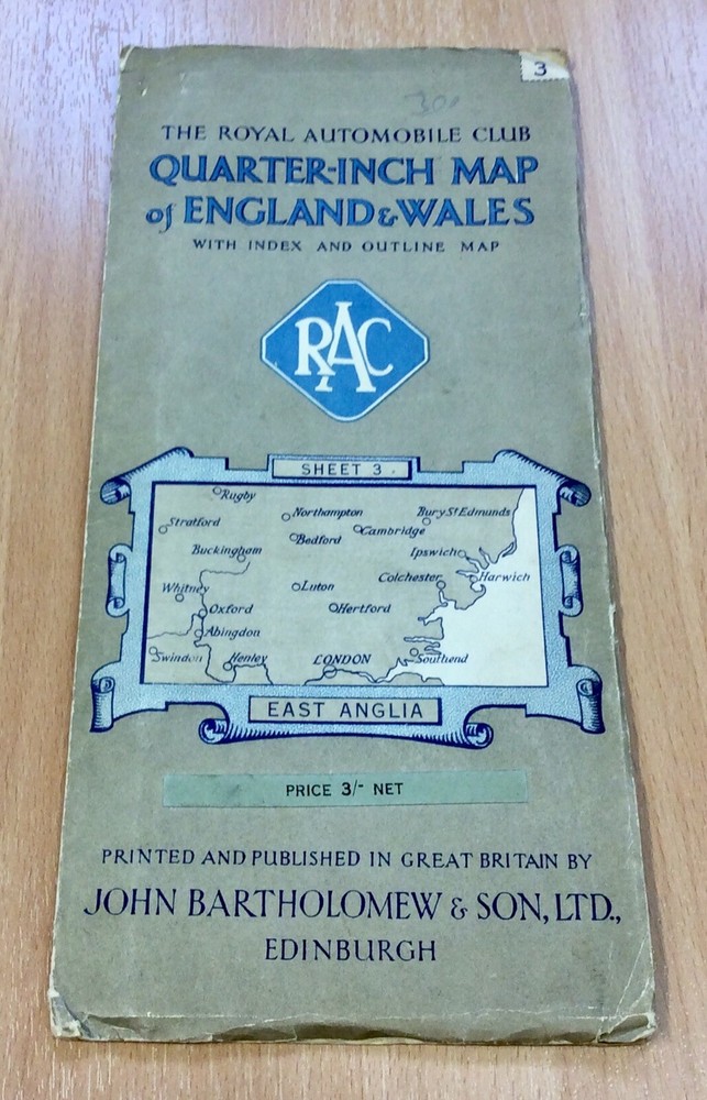 Excellent Vintage RAC Quarter Inch Map Of East Anglia