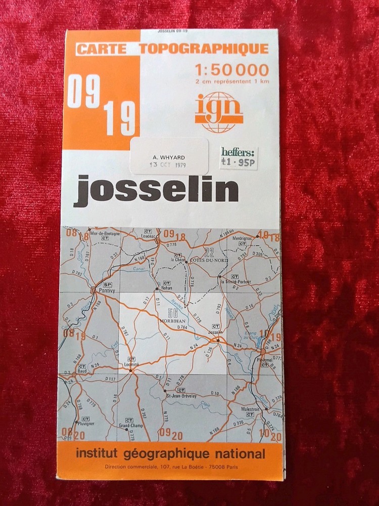 1979 IGN Josselin France Folding Topographic Map 1:50 000 Bretagne Vintage Map