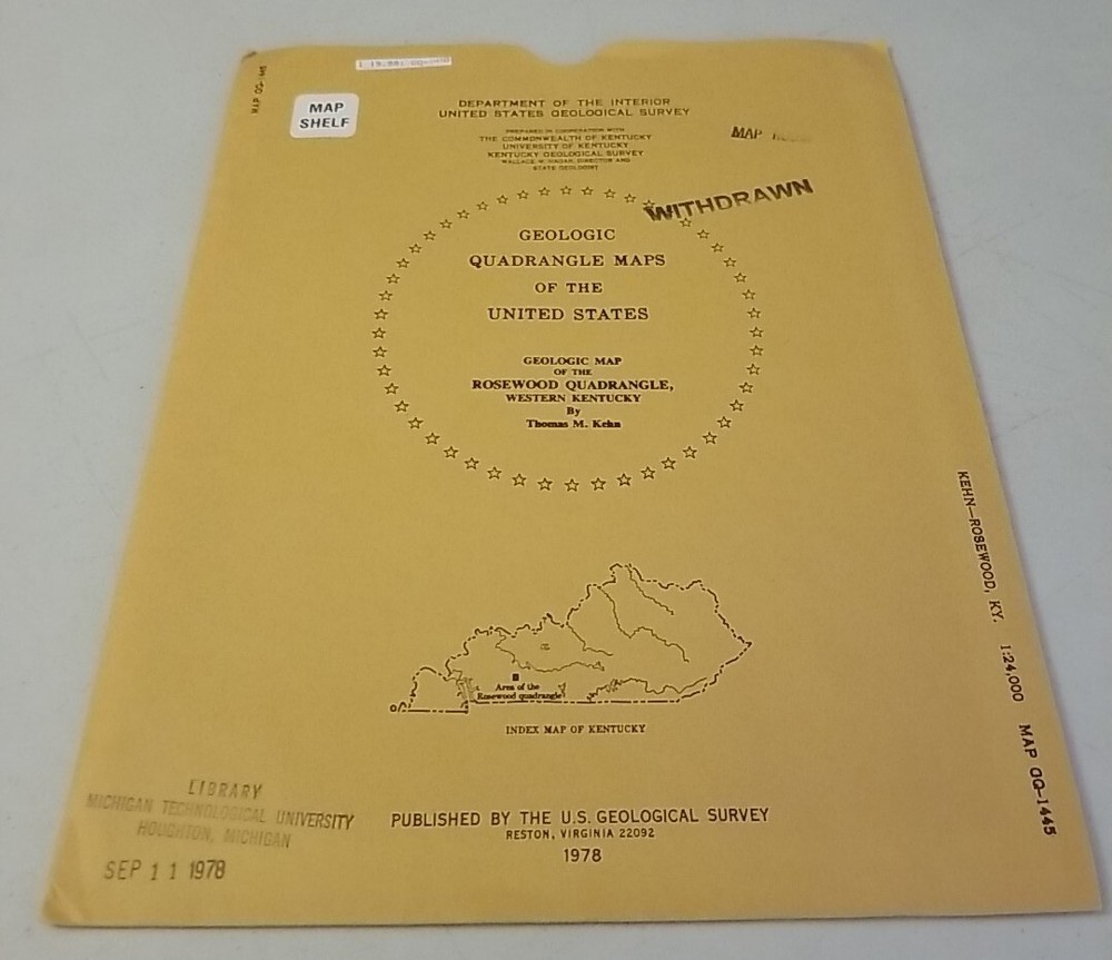 USGS Geologic Map Rosewood Quadrangle, Western Kentucky w/Sleeve