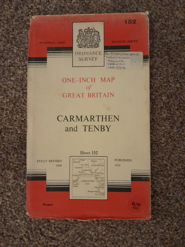 O.S. SEVENTH SERIES ONE INCH SHEET 152 CARMARTHEN AND TENBY cir 1952