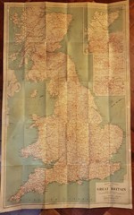 Vintage ‘Geographia’ Cloth New Map of Great Britain Showing Main Roads