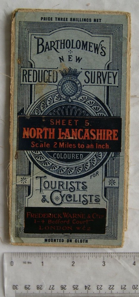 Vintage: Bartholomew’s Reduced Survey Tourists & Cyclists map North Lancashire