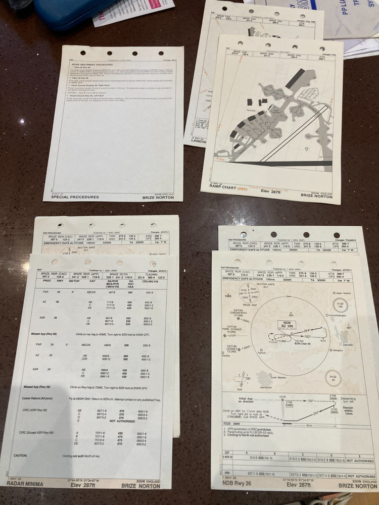 10 x RAF Flight Procedure Maps, BRIZE NORTON, May 83, Flight Instructions, VGC
