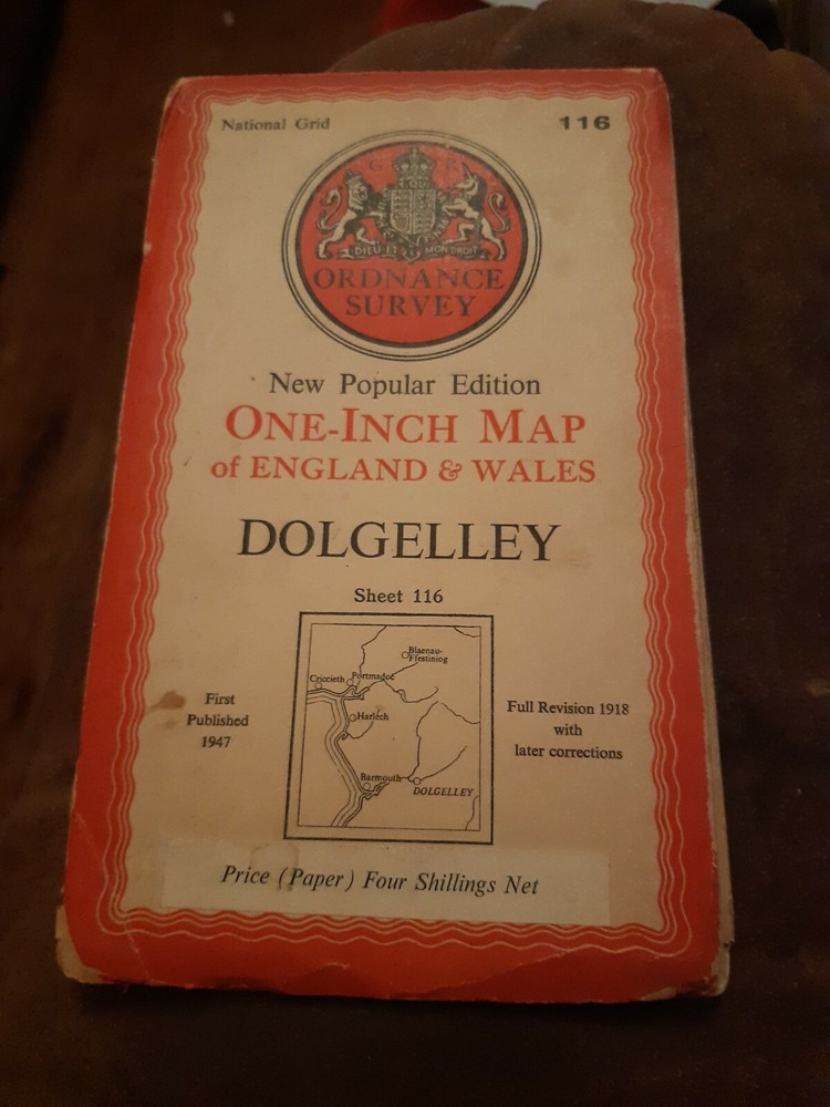 Ordnance Survey New Popular Edition One-Inch map 116 Dolgelley (1947) paper