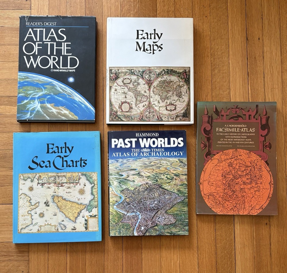 Lot of 5 Vintage Hardcover & 1 Paperback Illustrated World Atlas/Maps/Sea Charts