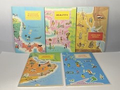 Lot of 5 Vintage Around the World Program Books 1964 & RARE World Map Geographic