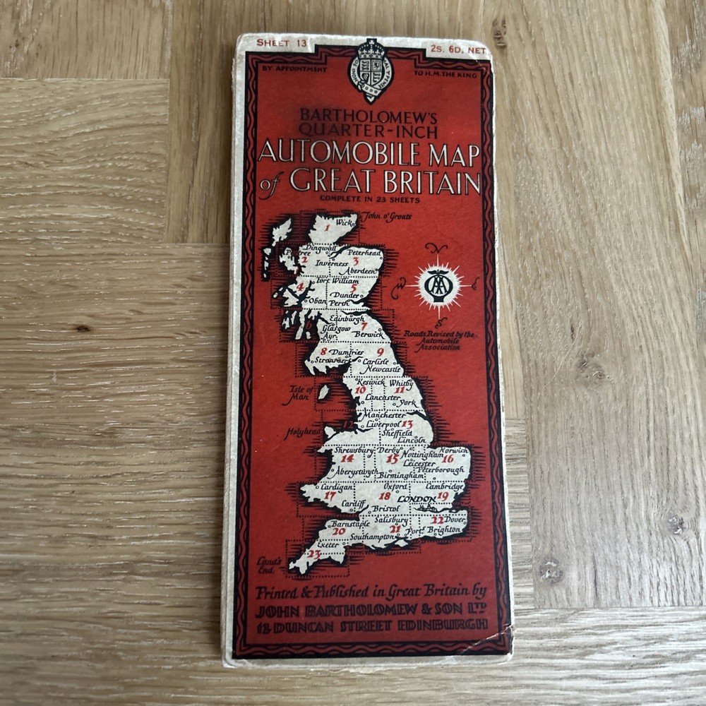 SHEFFIELD – LINCOLN Bartholomew CLOTH Quarter Inch Map No 13 Automobile Map