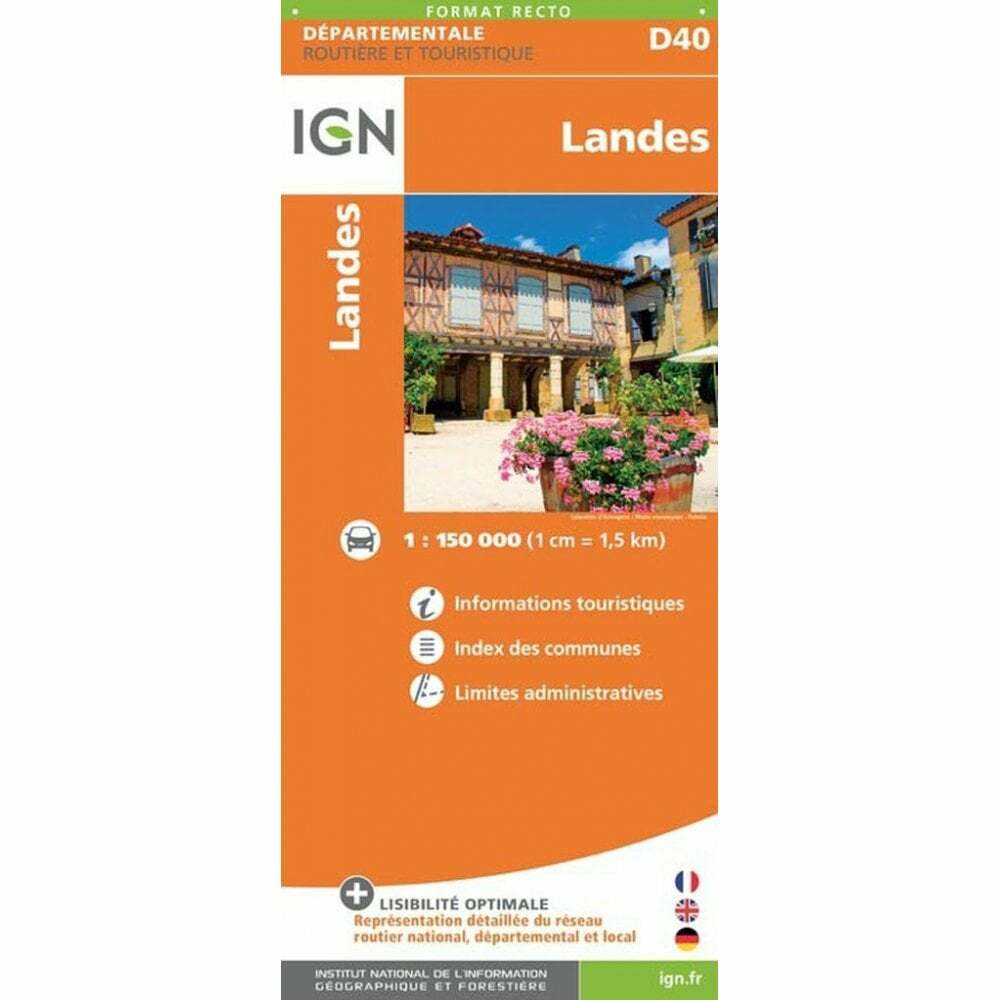 Landes IGN D40 Department map France Road Map admin boundaries, index