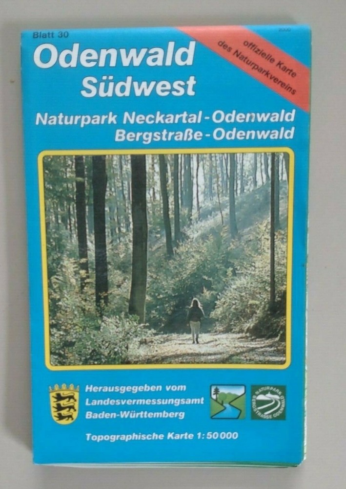 Germany: Odenwald Sudwest Nature Park Folding Paper Map.