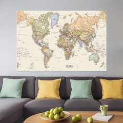 Classic English World Map Large Political Wall Poster For Student Teacher