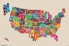 2013 US USA MAP STATES TEXT POSTER ART 34×22 NEW FREE SHIPPING