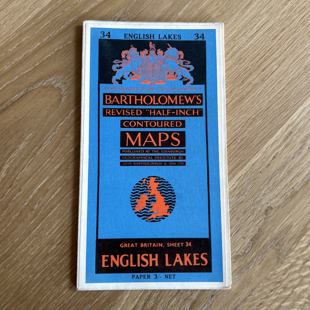 ENGLISH LAKES Bartholomew Revised Contoured Half Inch Map sheet 34 Paper 1959