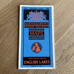 ENGLISH LAKES Bartholomew Revised Contoured Half Inch Map sheet 34 Paper 1959